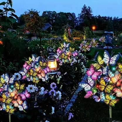Set 2 X Lampi Solare Fluturi LED 70 Cm, Iluminare Automata Cu Senzor Lumina, Rezistente La Apa IP66, Decor Gradina Exterior