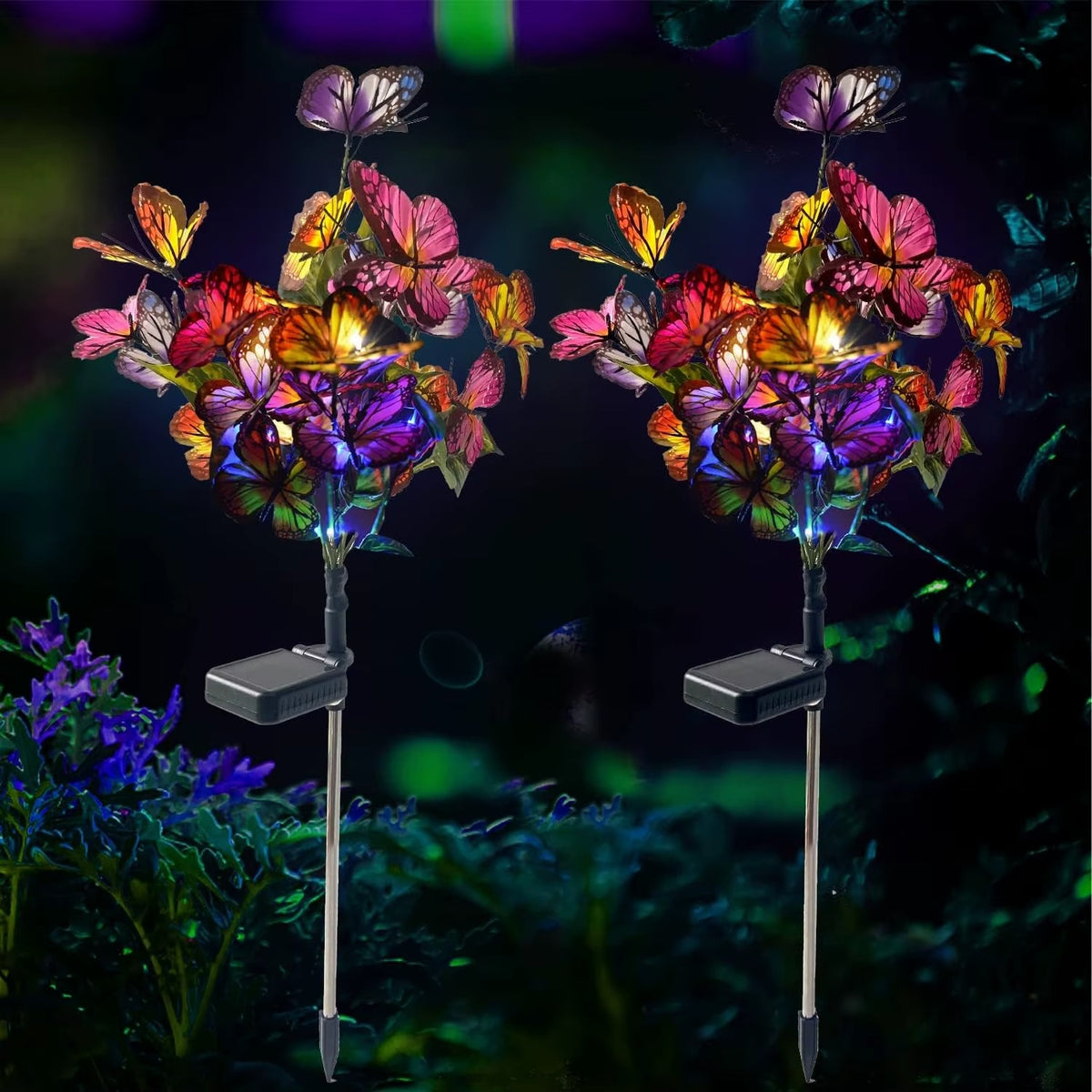 Set 2 X Lampi Solare Fluturi LED 70 Cm, Iluminare Automata Cu Senzor Lumina, Rezistente La Apa IP66, Decor Gradina Exterior