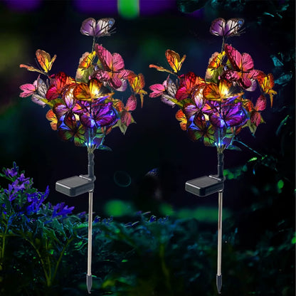 Set 2 X Lampi Solare Fluturi LED 70 Cm, Iluminare Automata Cu Senzor Lumina, Rezistente La Apa IP66, Decor Gradina Exterior