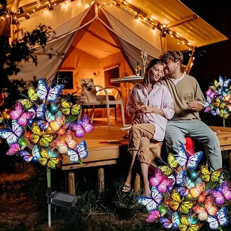 Set 2 X Lampi Solare Fluturi LED 70 Cm, Iluminare Automata Cu Senzor Lumina, Rezistente La Apa IP66, Decor Gradina Exterior
