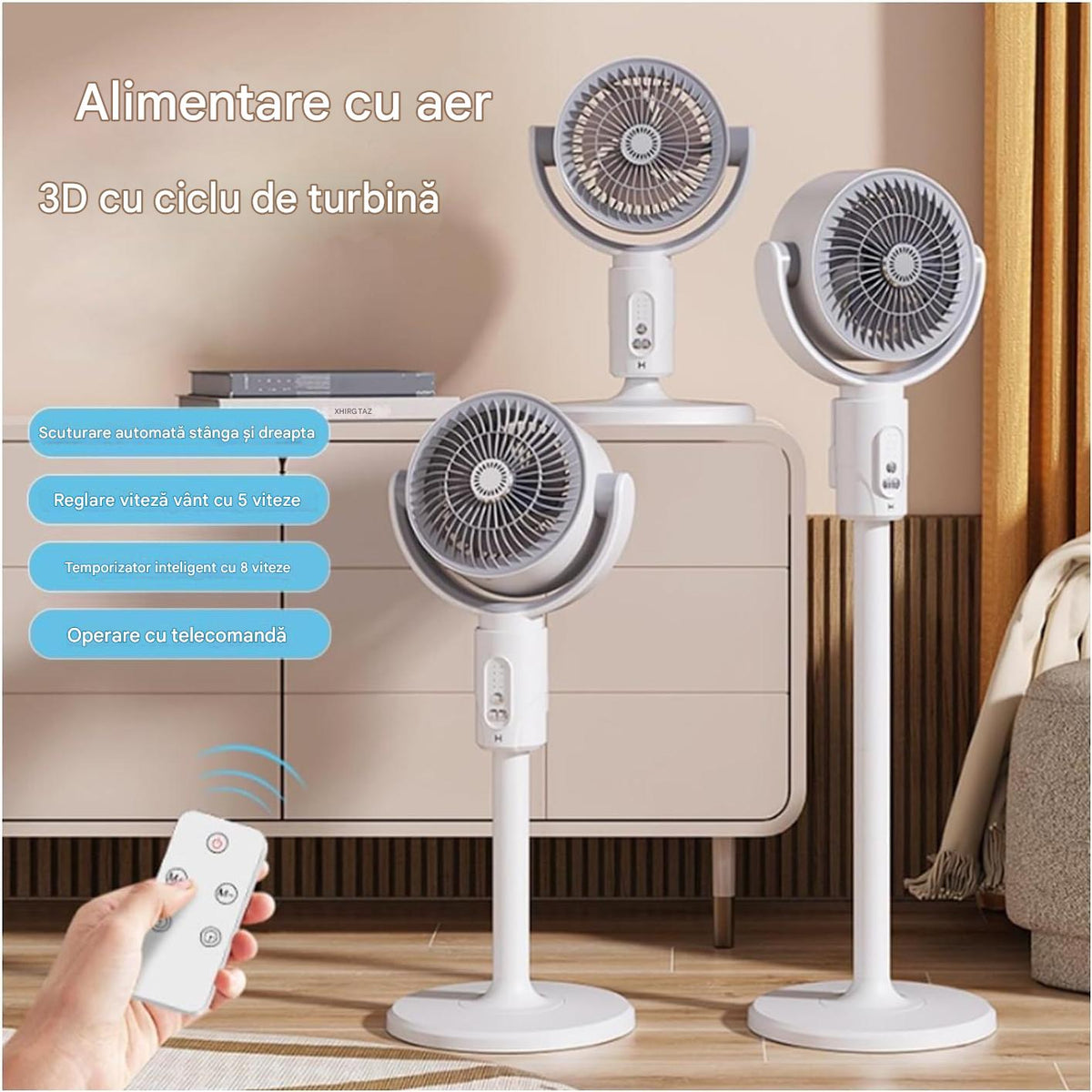 Ventilator 3 In 1 Reglabil Pe Inaltime Cu Telecomanda, 3 Viteze, Oscilatie Automata, Design Modern Pentru Racire Eficienta