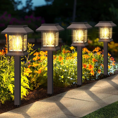 Set 4 x Lampi Solare Alee Tip Stalp Cu Lumina Alba Calda, Rezistente La Apa IP44, Iluminare Automata Pentru Gradina