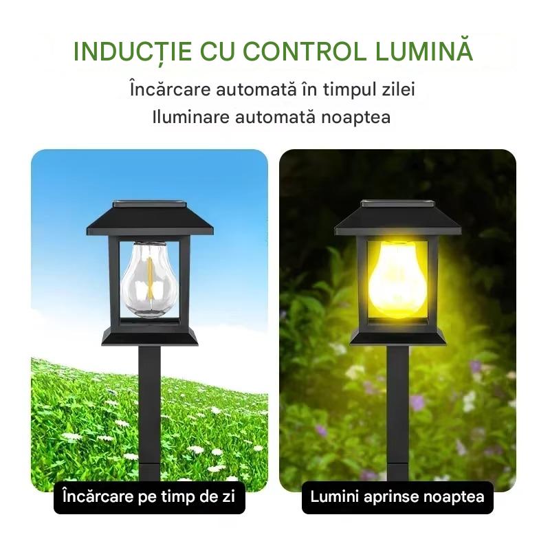 Set 4 x Lampi Solare Alee Tip Stalp Cu Lumina Alba Calda, Rezistente La Apa IP44, Iluminare Automata Pentru Gradina