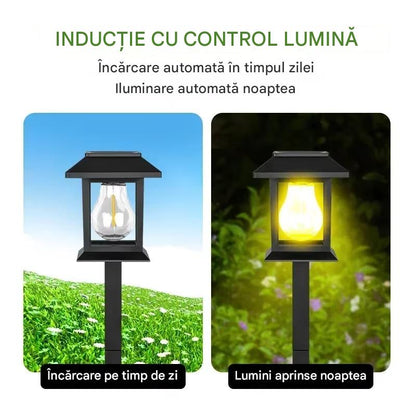 Set 4 x Lampi Solare Alee Tip Stalp Cu Lumina Alba Calda, Rezistente La Apa IP44, Iluminare Automata Pentru Gradina