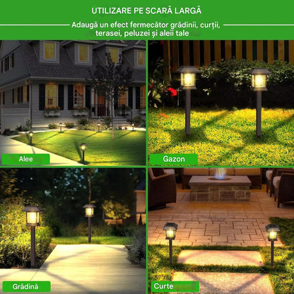 Set 4 x Lampi Solare Alee Tip Stalp Cu Lumina Alba Calda, Rezistente La Apa IP44, Iluminare Automata Pentru Gradina