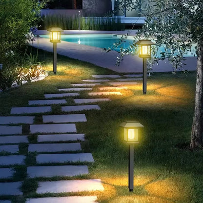 Set 4 x Lampi Solare Alee Tip Stalp Cu Lumina Alba Calda, Rezistente La Apa IP44, Iluminare Automata Pentru Gradina