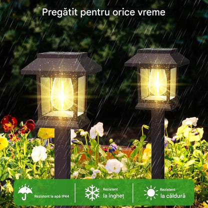 Set 4 x Lampi Solare Alee Tip Stalp Cu Lumina Alba Calda, Rezistente La Apa IP44, Iluminare Automata Pentru Gradina