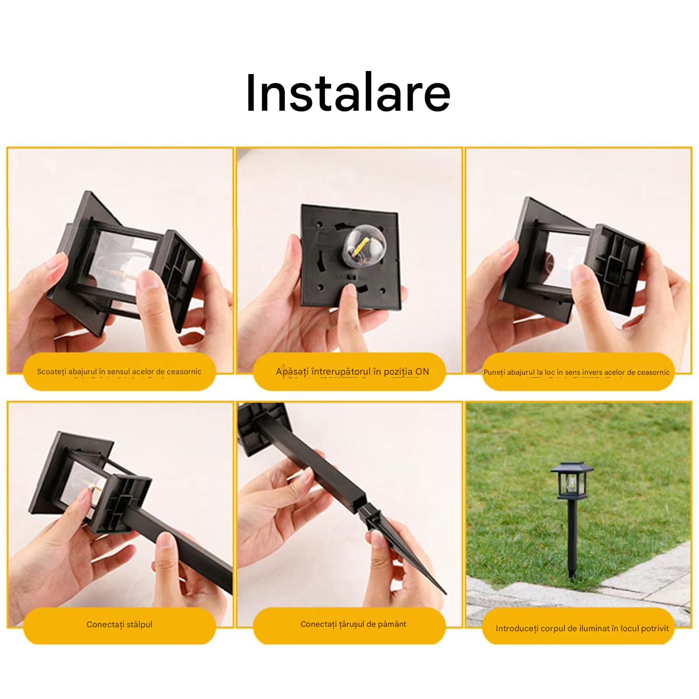 Set 4 x Lampi Solare Alee Tip Stalp Cu Lumina Alba Calda, Rezistente La Apa IP44, Iluminare Automata Pentru Gradina