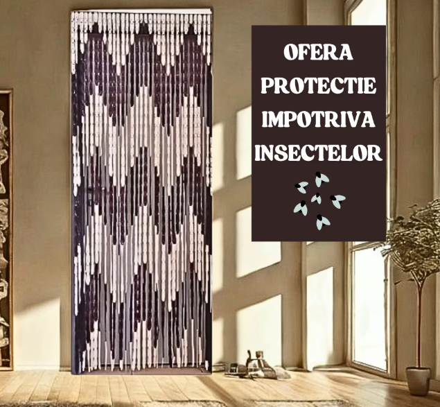 Set 2 X Perdea Anti Insecte Pentru Usa, Montaj Rapid, Bej Maro 200x90 cm
