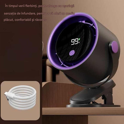 Ventilator Portabil Reincarcabil Cu Afisaj Digital, Clips Reglabil si Rotire 360 Grade, Silentios, Diverse Culori