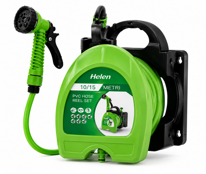 Tambur cu Furtun pentru Gradina, Montare pe Perete, Pistol de Stropire Multifunctional, Sistem de Rulare Integrat