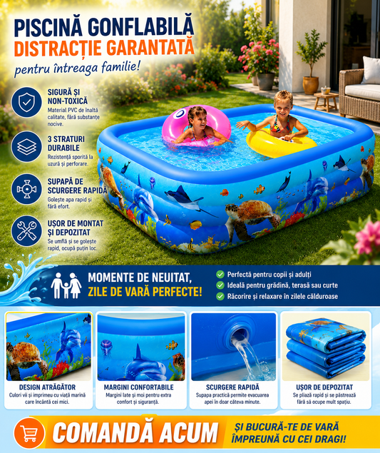 Piscina Gonflabila Mare pentru Gradina 210x135x56 cm – Piscina Copii si Adulti pentru Exterior, Vara