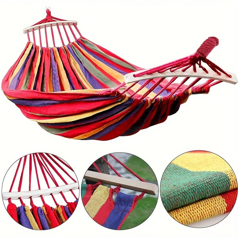 Hamac Multicolor 200x80 cm cu Bare din Lemn – Hamac Gradina pentru Relaxare, Terasa si Camping