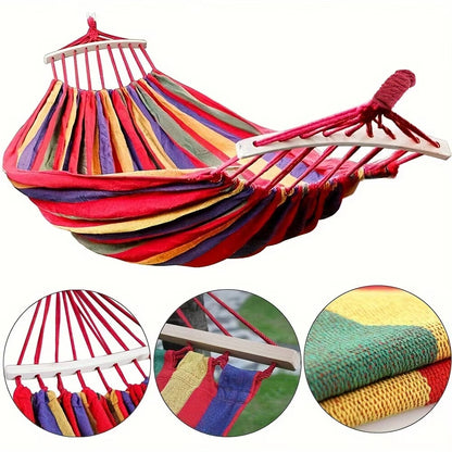 Hamac Multicolor 200x80 cm cu Bare din Lemn – Hamac Gradina pentru Relaxare, Terasa si Camping
