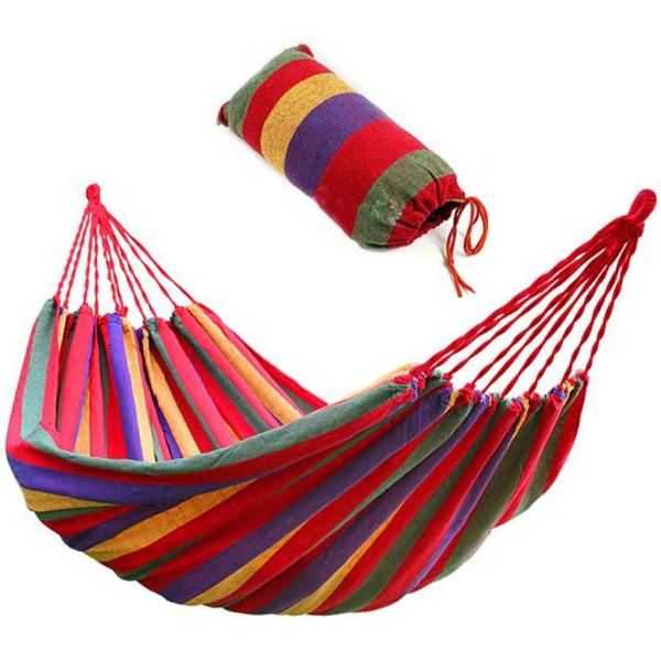 Set 2 x Hamac Multicolor 180x80 cm din Bumbac – Hamac Gradina si Camping cu Sistem de Prindere Inclus