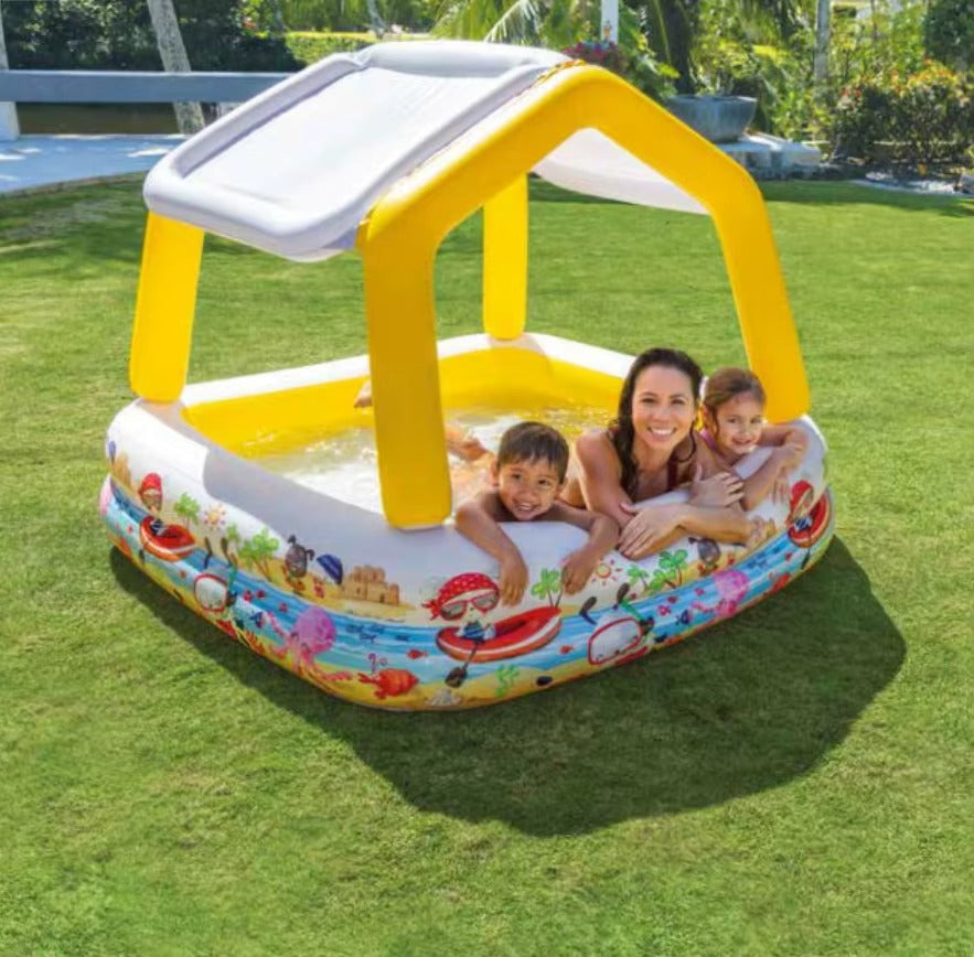 Piscina Gonflabila cu Acoperis model Casuta pentru Copii si Protectie UV ,157 x 157 x 122 cm