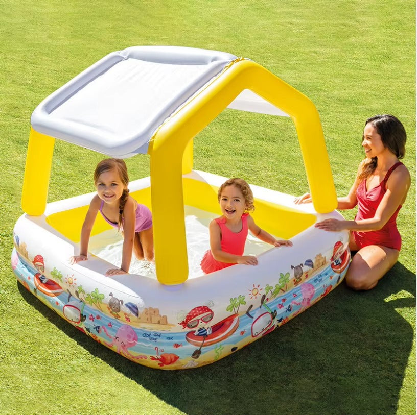 Piscina Gonflabila cu Acoperis model Casuta pentru Copii si Protectie UV ,157 x 157 x 122 cm