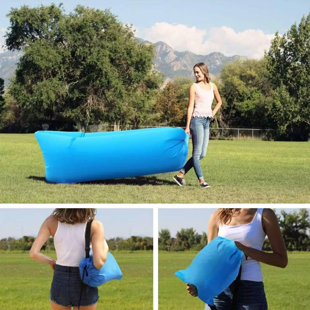 Saltea Gonflabila Sezlong Lazy Bag cu Umflare Rapida fara Pompa – Ideala pentru Plaja, Piscina si Drumetii