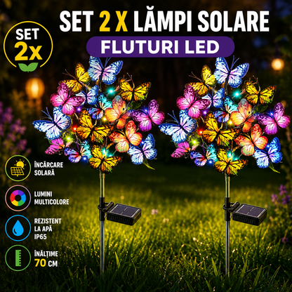 Set 2 X Lampi Solare Fluturi LED 70 Cm, Iluminare Automata Cu Senzor Lumina, Rezistente La Apa IP66, Decor Gradina Exterior