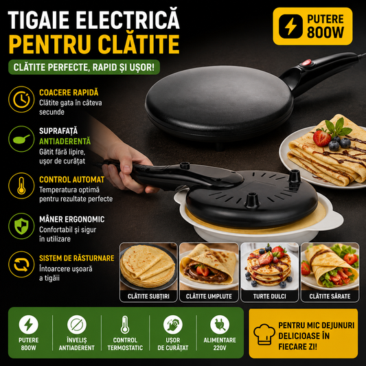 Tigaie Electrica Profesionala pentru Clatite cu Suprafata Antiaderenta