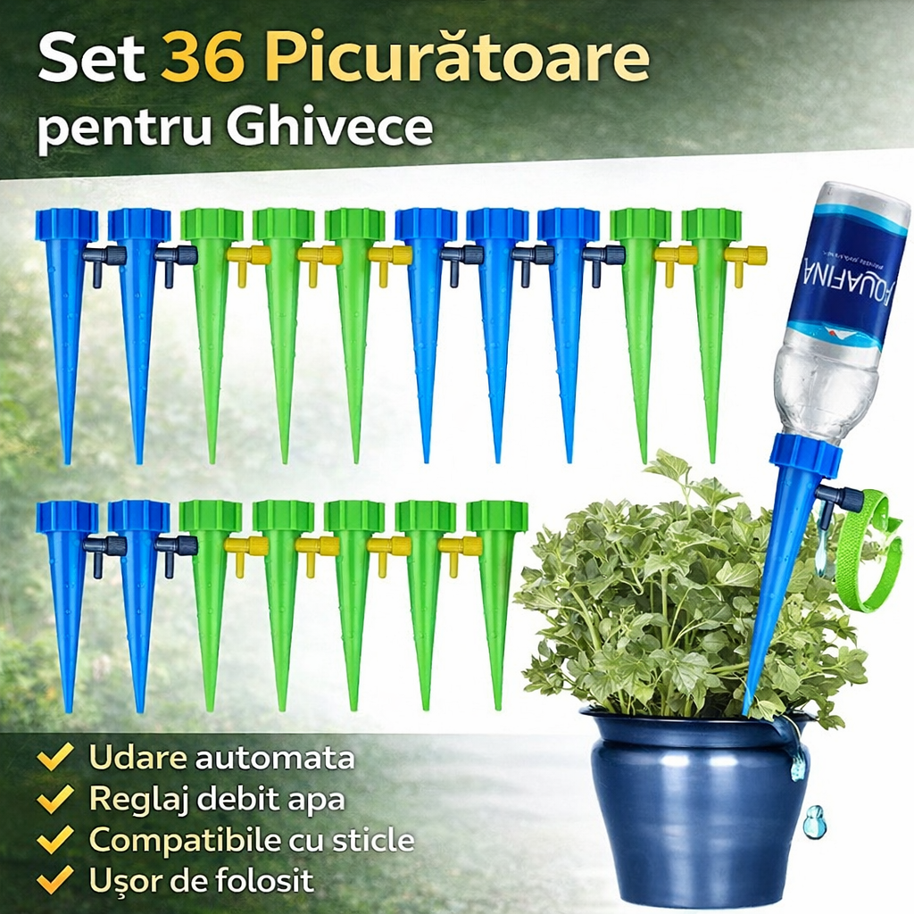 Set 36 Picuratoare pentru Ghivece – Sistem Automat de Udare cu Picurare pentru Plante in Interior si Exterior