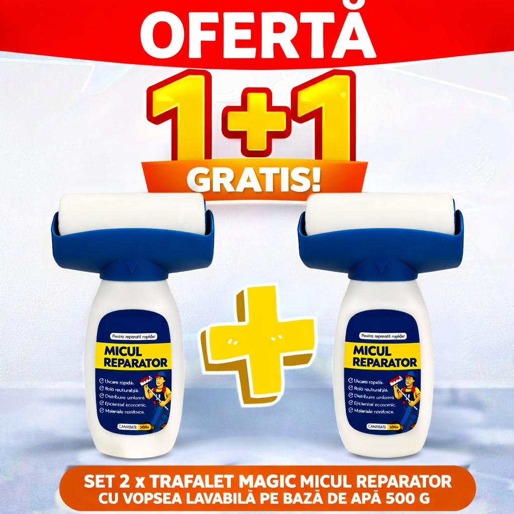 Set 2 x Trafalet Magic Micul Reparator cu Vopsea Lavabila pe Baza de Apa 500 g Fiecare, Rola Reutilizabila, Uscare Rapida si Aplicare Uniforma