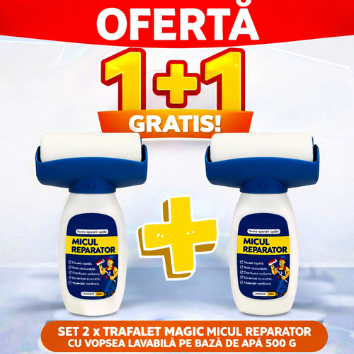 Set 2 x Trafalet Magic Micul Reparator cu Vopsea Lavabila pe Baza de Apa 500 g Fiecare, Rola Reutilizabila, Uscare Rapida si Aplicare Uniforma
