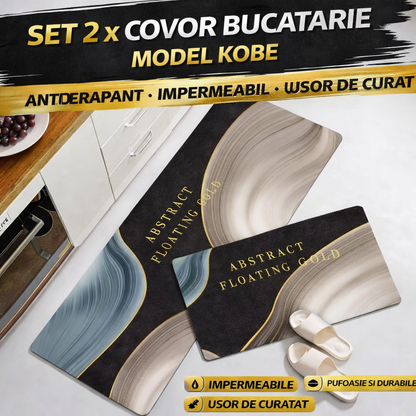 Set 2 x Covor pentru Bucatarie Model Abastract, Rezistent, Usor de Curatat, Design Modern