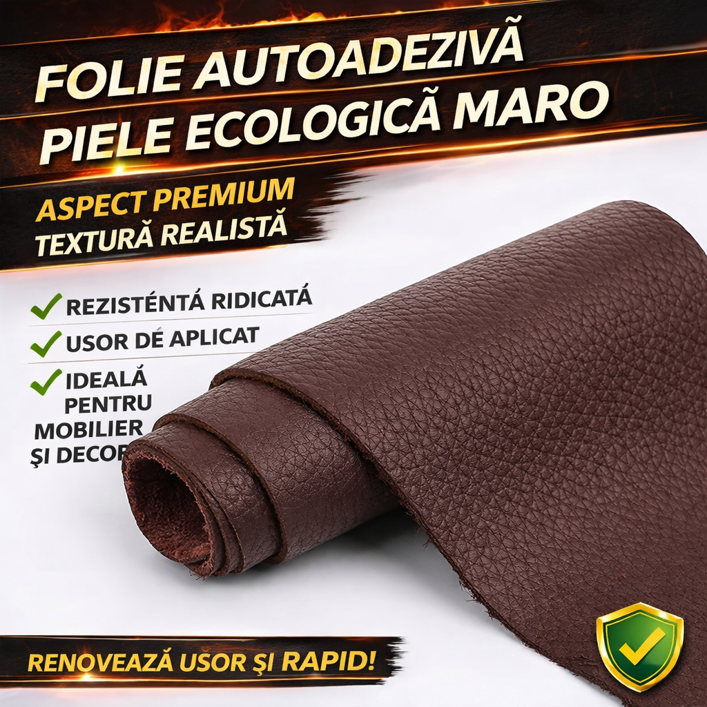 Folie Autoadeziva Piele Ecologica Maro 75x250 cm, Material Premium, Rezistenta, Ideala pentru Mobilier si Decor Interior