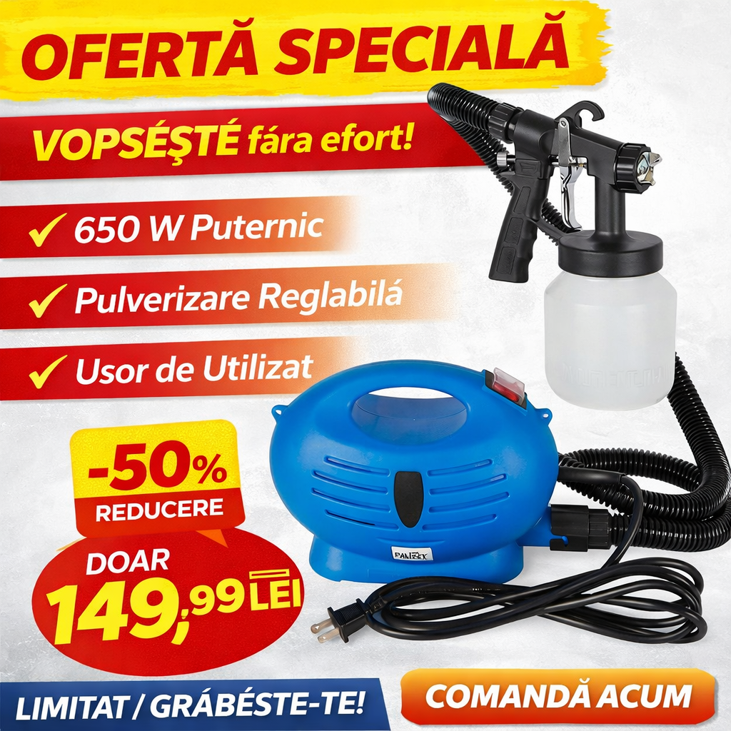 Aparat Vopsit Electric Paint Zoom Pistol Vopsire cu Pulverizare Reglabila 3 Moduri Interior Exterior Usor de Folosit