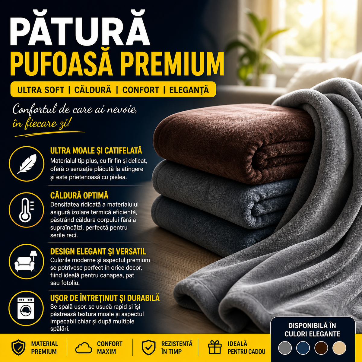 Set 2 x Patura Pufoasa Premium, Ultra Soft, Material Catifelat, Caldura si Confort Maxim, Dimensiuni 200x230 cm