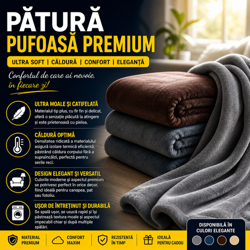 Set 2 x Patura Pufoasa Premium, Ultra Soft, Material Catifelat, Caldura si Confort Maxim, Dimensiuni 200x230 cm