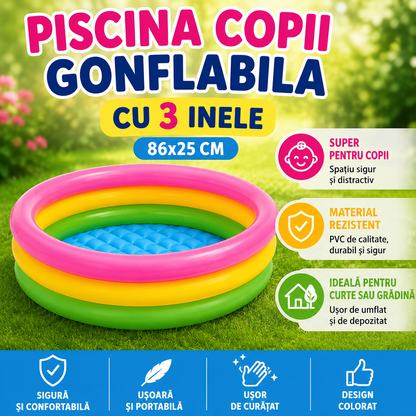 Piscina Copii Gonflabila cu 3 Inele, 86x25 cm, pentru Curte sau Gradina