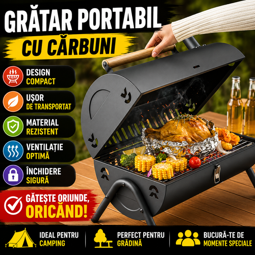 Gratar Portabil Multifunctional cu Suprafata Dubla din Otel Inoxidabil si Suport Triunghiular Stabil – Ideal pentru Camping și Gratare în Aer Liber