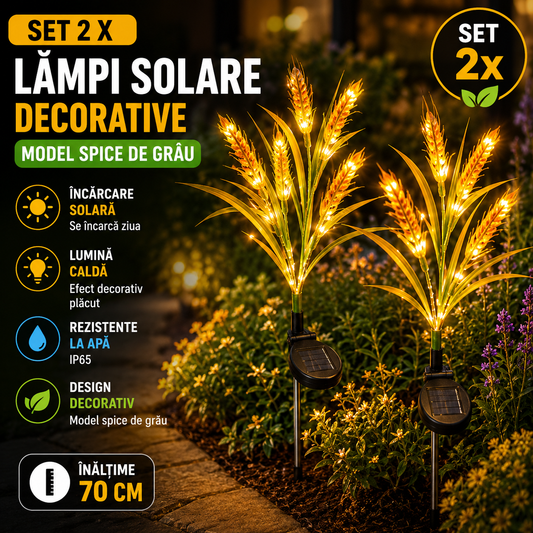 Set 2 x Lampi Solare Decorative pentru Gradina Model Spice de Grau – LED cu Senzor de Lumina, Iluminare Ambientala, Rezistente IP66 pentru Exterior