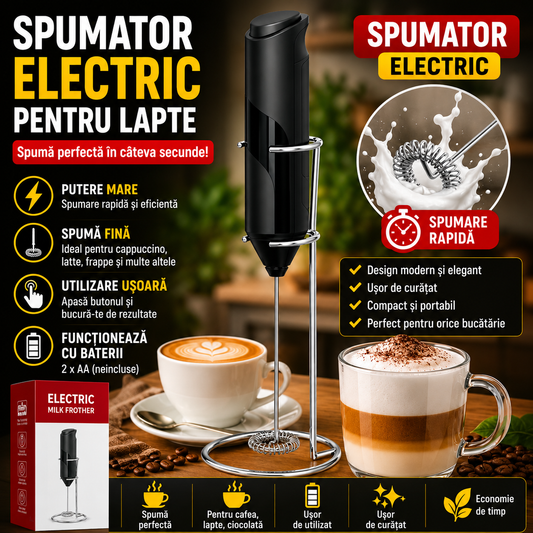 Mixer Electric pentru Spuma Lapte, Spumator Cafea Portabil cu Suport Metalic
