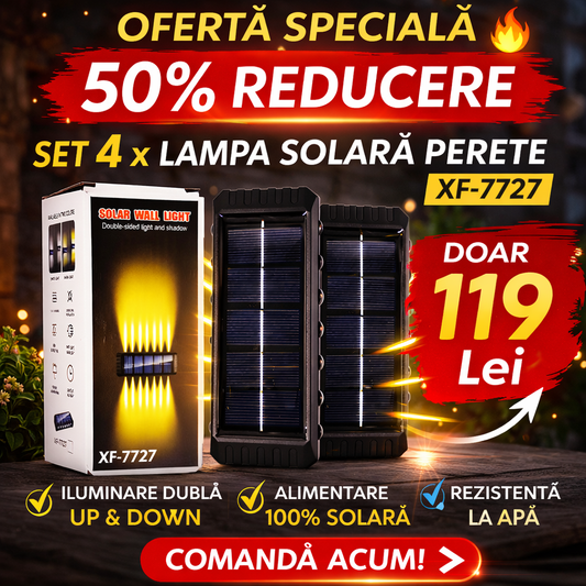 Set 4 x Lampa Solara Perete LED XF-7727, Iluminare Dubla, Alimentare Solara, Rezistenta la Apa, Iluminat Exterior Curte Terasa Gradina