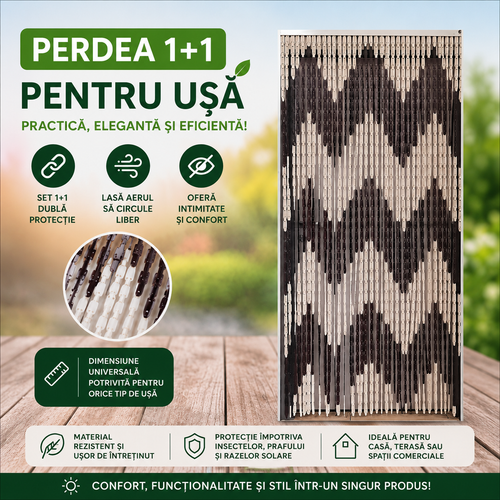 Set 2 X Perdea Anti Insecte Pentru Usa, Montaj Rapid, Bej Maro 200x90 cm