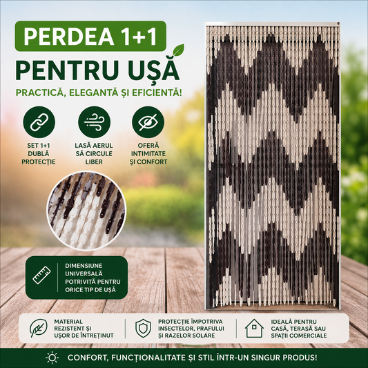 Set 2 X Perdea Anti Insecte Pentru Usa, Montaj Rapid, Bej Maro 200x90 cm