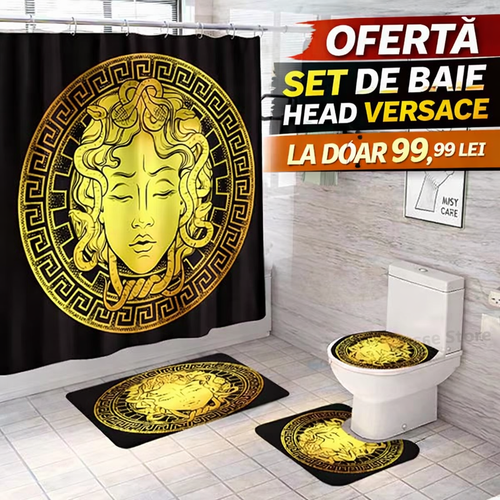 Set Pentru Baie Premium cu 4 Piese: Perdea, Covorase Si Husa De Toaleta -  Head Versace