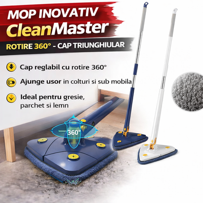 Mop Multifunctional CleanMaster, Rotire 360°, Cap Triunghiular, Usor de Folosit si Eficient