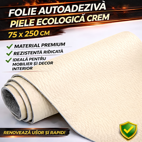 Folie Autoadeziva Piele Ecologica Crem 75x250 cm, Material Premium, Rezistenta, Ideala pentru Mobilier si Decor Interior