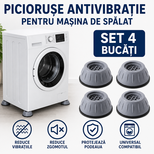 Set 4 x Picioruse Antivibratie din Silicon, Anti Zgarieturi si Anti Zgomot, Diametru 7.5 cm, Fixare Sigura