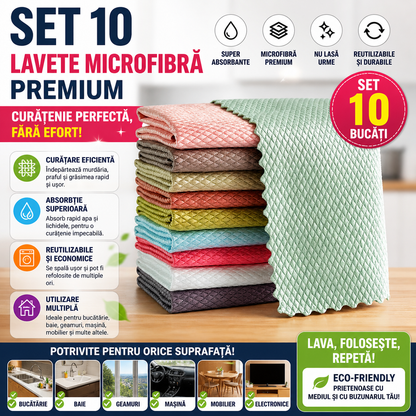 Set 10 Lavete Microfibra Premium, Super Absorbante, Reutilizabile, pentru Bucatarie, Baie si Suprafete Diverse