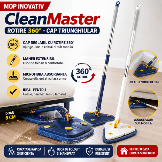 Mop Multifunctional CleanMaster, Rotire 360°, Cap Triunghiular, Usor de Folosit si Eficient