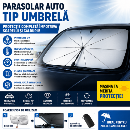 Parasolar Auto Tip Umbrela Pentru Parbriz, Protectie UV, Pliabil, Montaj Rapid, Protectie Impotriva Calduri