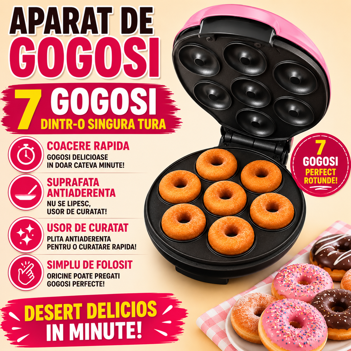 Aparat de gogoși cu 7 găuri – Bucuria coacerii rapide, direct la tine acasă