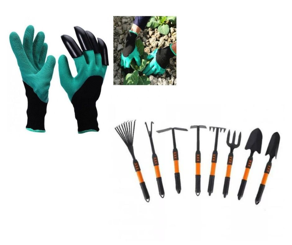 Set Unelte Gradina 7 Piese cu Manusi pentru Plantare – Kit Gradinarit cu Lopatica, Grebla si Accesorii