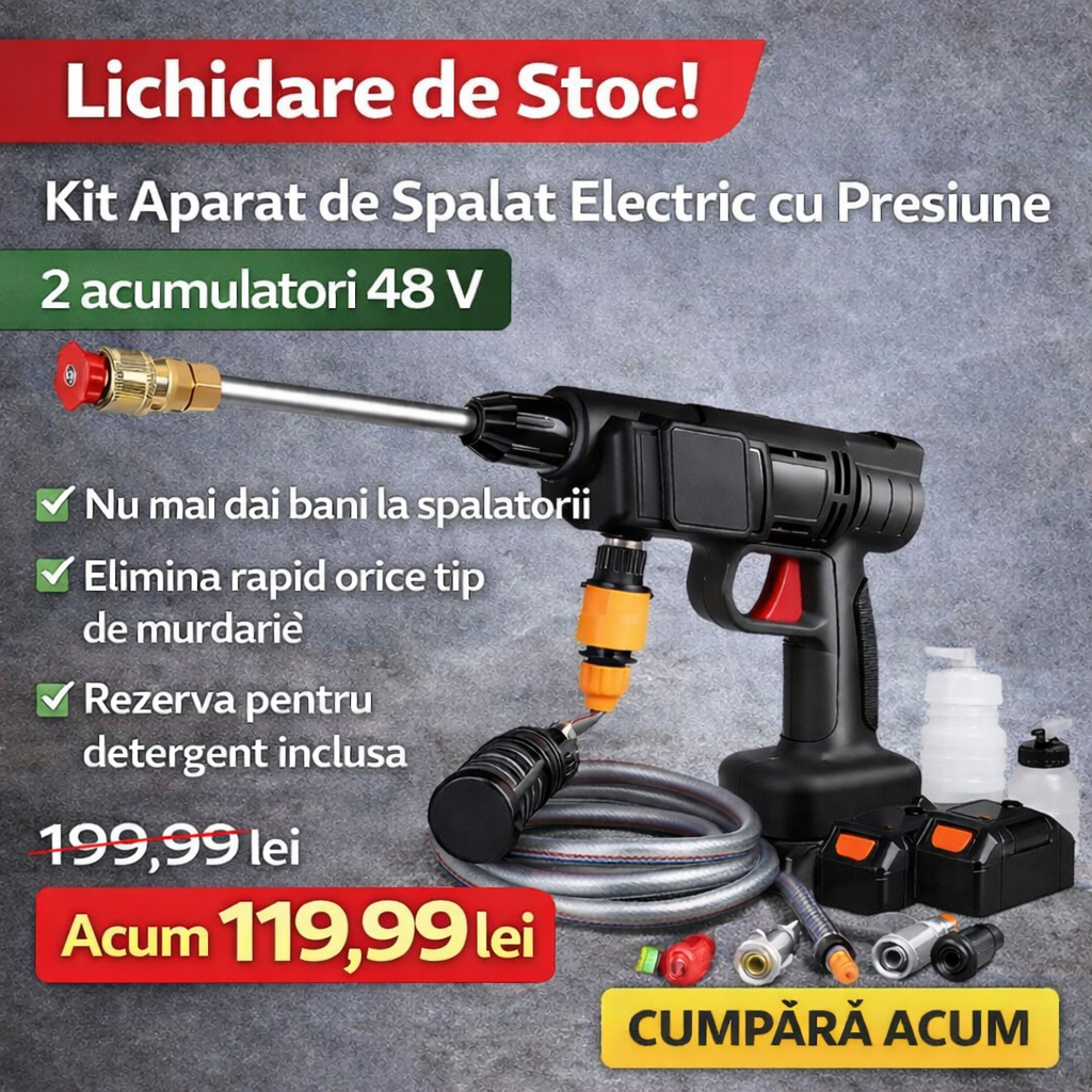 Kit Aparat de Spalat Electric cu Presiune cu rezervor pentru detergent, 2 acumulatori 48 V