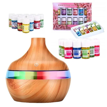 Set Difuzor Aromaterapie cu 12 Uleiuri Esentiale, Umidificator LED RGB, Cadou Relaxare si Aromaterapie pentru Casa